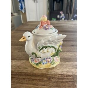 Goose Sugar‎ Bowl With Lid And Spoon Floral Design By Home Accents Tea Party